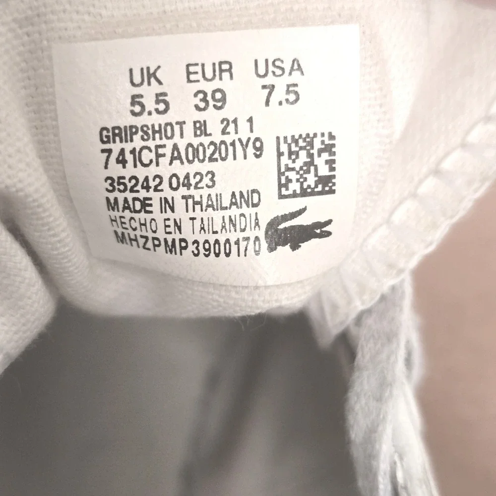 Lacoste Womens Grip Shot BL 21 1 White Leather Pink Sneakers 7.5